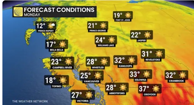 今天，据多家媒体报道，BC省多个地区在本周末打破了高温纪录，甚至有10多个城市创下了历史新高！不少华人网友纷纷吐槽：“温哥华热得让人发疯，吹风扇根本不管用，没有空调，家里都能有32°C！”小编的朋友Linda也哭诉：“住在公寓高层，被太阳晒醒，大早上出一身汗！”更是有网友绝望表示：“家里没有空调，怎么‘活’！”甚至有网友，为了迎接大温酷暑，直接把窗户封了，靠移动空调“苟活”，形容自己像在“坐牢”。的确，根据MichealKuss表示：“昨天是这波热浪的高峰，全省有12个地方创下了新的单...